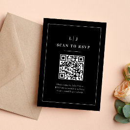 Cartão RSVP Iniciais Elegantes Preto e Branco Código QR de Cas