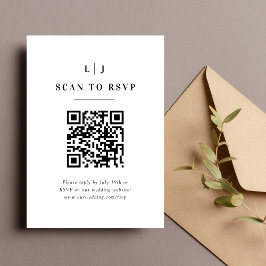 Cartão RSVP Iniciais Elegantes Preto e Branco Código QR de Cas