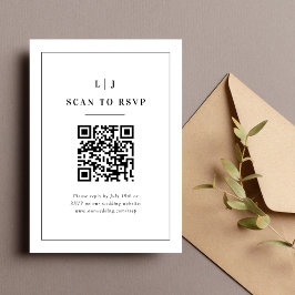 Cartão RSVP Iniciais Elegantes Preto e Branco Código QR de Cas