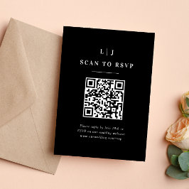 Cartão RSVP Iniciais Elegantes Preto e Branco Código QR de Cas