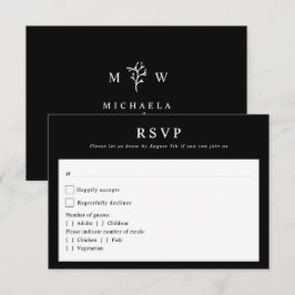 Cartão RSVP Inicial de Monograma Botânico Moderno para Casamen