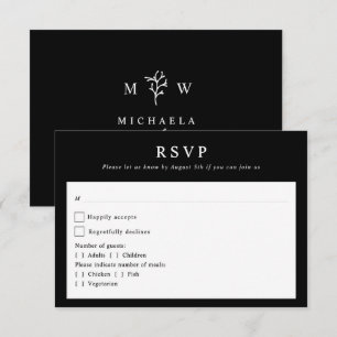 Cartão RSVP Inicial de Monograma Botânico Moderno para Casamen