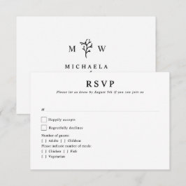 Cartão RSVP Inicial Monograma Botânico Moderno de Casamento