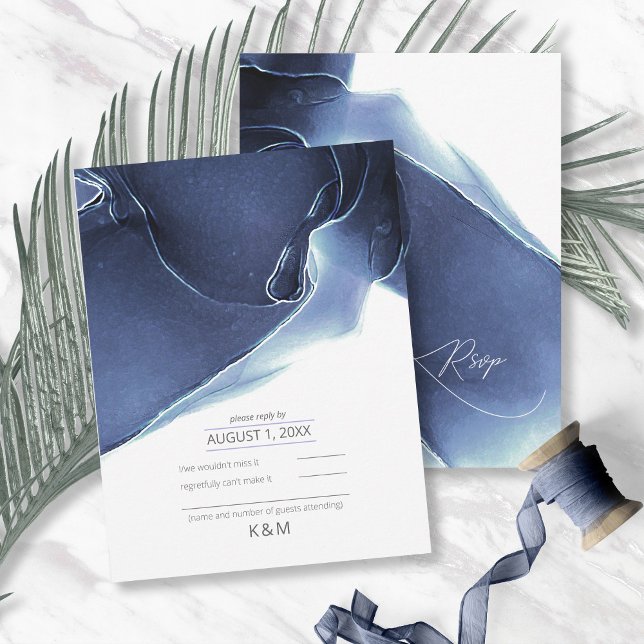 Cartão RSVP Ink Flow Wedding Blue ID762 (Criador carregado)