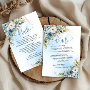 Cartão RSVP Inserções de detalhes de casamento em azul empoeir