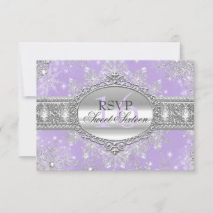 Cartão RSVP Inverno Encantado de Floco de Neve Rosa Doce 16 RS