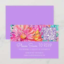 Cartão RSVP Invólucro Colorido de Código QR de Casamento Flora