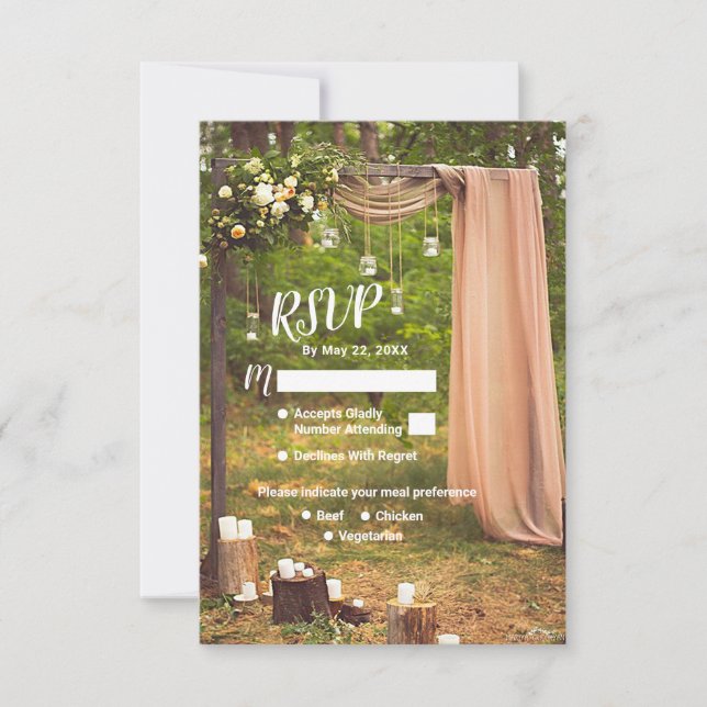 Cartão RSVP Invólucro Russo De Velas De Pêssego De Madeira (Frente)