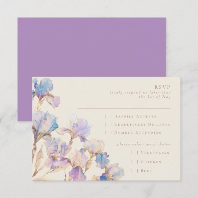 Cartão RSVP Iris Floral Elegante (Frente/Verso)
