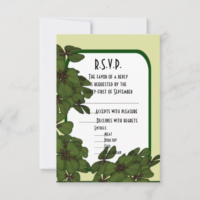 Cartão RSVP Irish green e shamrock casamento R.S.V.P (Frente)