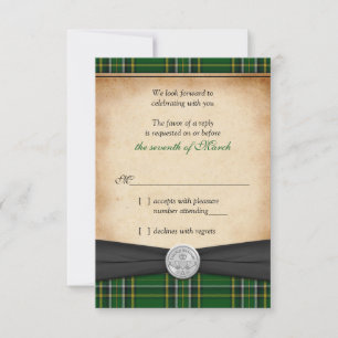 Cartão RSVP Irlandês Tartan Celtic Claddagh Casamento Sortudo 
