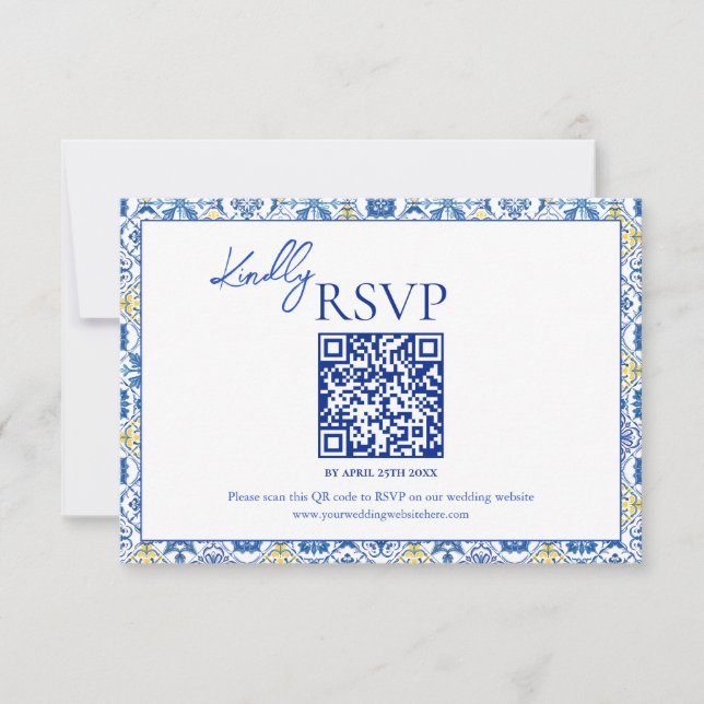 Cartão RSVP Italian Tiles La Dolce Vita Destination Wedding  (Frente)