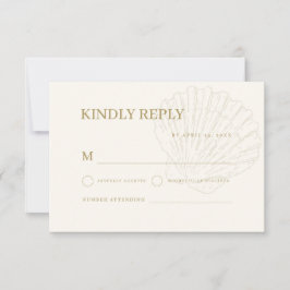 Cartão RSVP Ivory and Gold Hand Drawn Seashell Coastal Wedding
