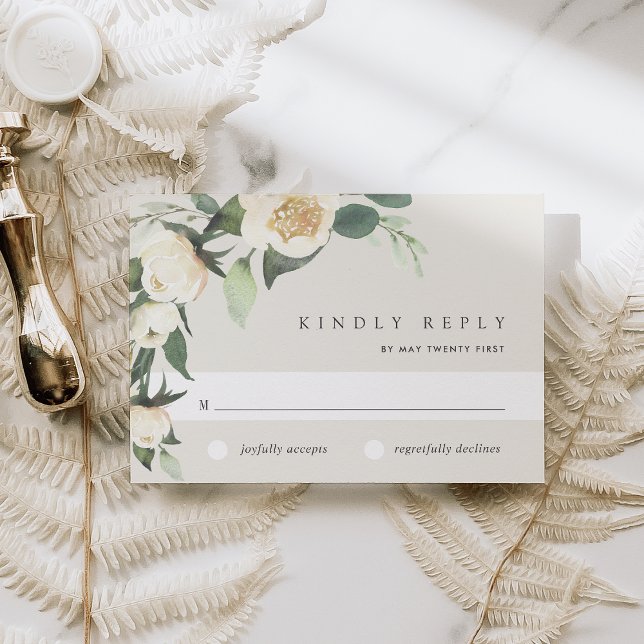 Cartão RSVP Ivory Bloom | Watercolor Floral Wedding (Criador carregado)