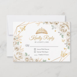 Cartão RSVP Ivory Cream Gold Floral Quinceanera Reply