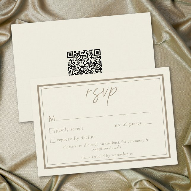 Cartão RSVP Ivory Cream Minimalist Frame Wedding QR Code (Ivory Cream Minimalist Frame Wedding QR Code RSVP Card)