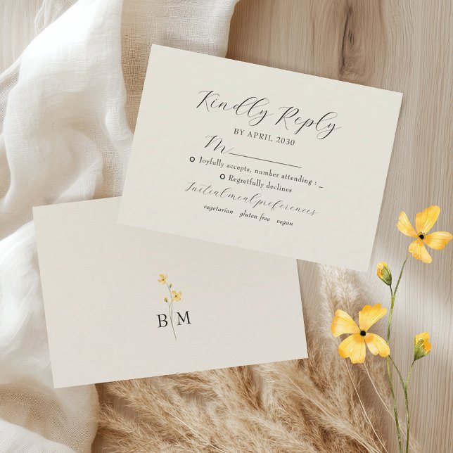 Cartão RSVP Ivory Floral Monogram Wedding (Criador carregado)