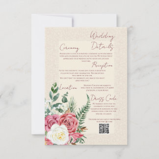 Cartão RSVP Ivory Lace Wedding Details with QR Code