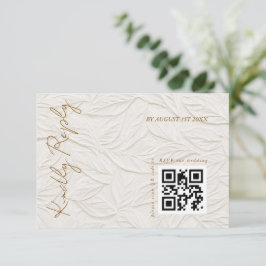 Cartão RSVP Ivory Leaves Elegant Wedding QR code 