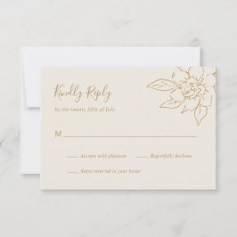 Cartão RSVP Ivory Line Art Floral Elegant Wedding
