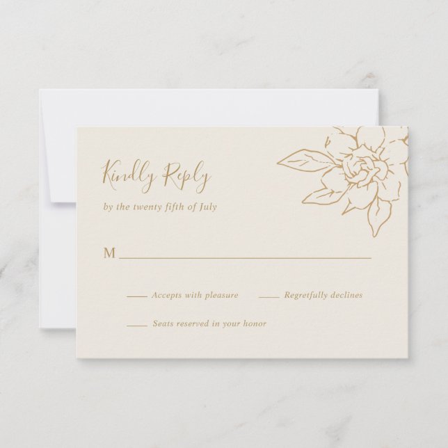 Cartão RSVP Ivory Line Art Floral Elegant Wedding (Frente)