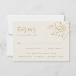Cartão RSVP Ivory Line Art Floral Elegant Wedding