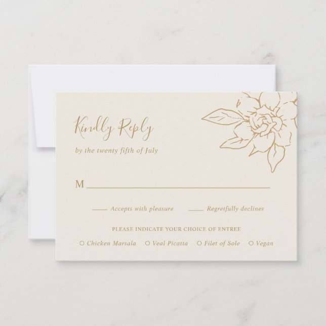 Cartão RSVP Ivory Line Art Floral Elegant Wedding (Frente)