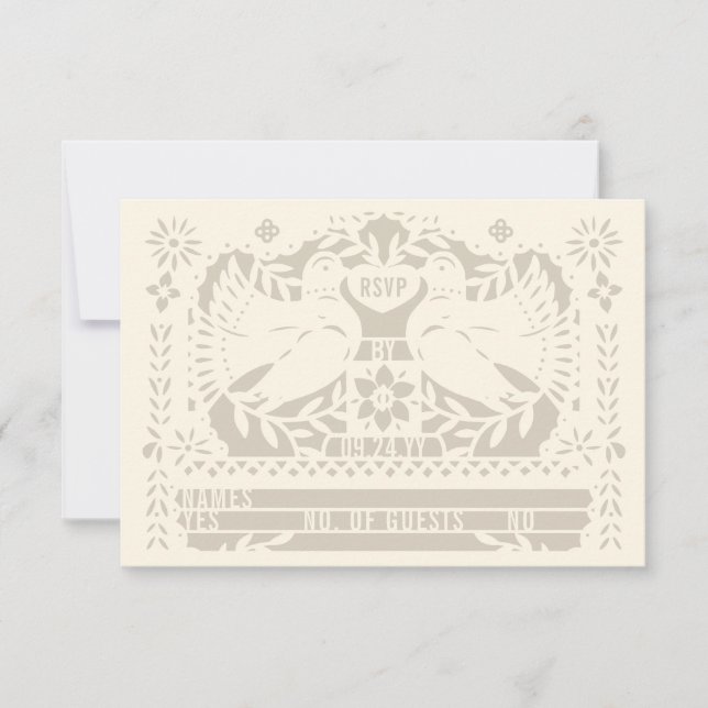 Cartão RSVP Ivory Mexicano Fantail Doves Papel Picado (Frente)