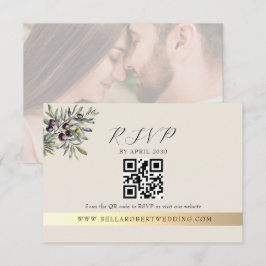 Cartão RSVP Ivory Olive Photo QR Wedding