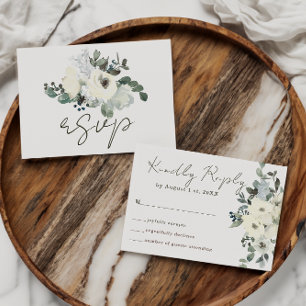 Cartão RSVP Ivory Watercolor Floral Rustic Sage Casamento Verd