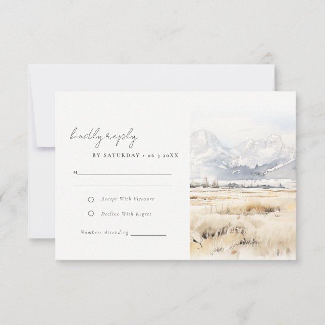 Cartão RSVP Jackson Hole Wyoming Watercolor Landscape Wedding (Frente)