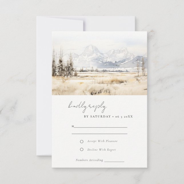 Cartão RSVP Jackson Hole Wyoming Watercolor Landscape Wedding (Frente)