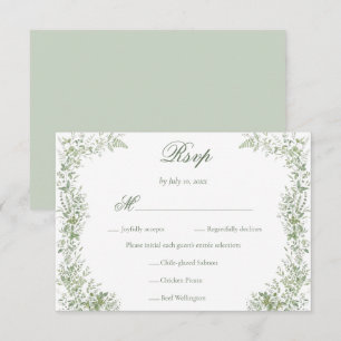 Cartão RSVP Jantar de Casamento Botânico Regência Verde Sage