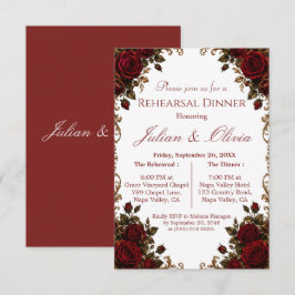Cartão RSVP Jantar de Ensaios Luxuoso Burgundy Red Rose