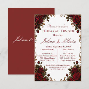 Cartão RSVP Jantar de Ensaios Luxuoso Burgundy Red Rose
