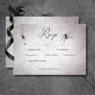 Cartão RSVP Jantar de Halloween em Rustic Gothic Preto e Burgu