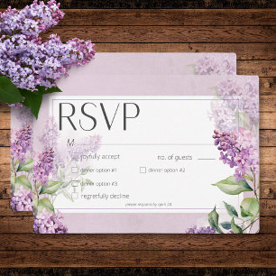 Cartão RSVP Jantar Romântico Rústico Lilases Roxos e Salvia 