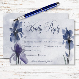 Cartão RSVP Janto Azul Iris Flores Moderno Azul de Casamento
