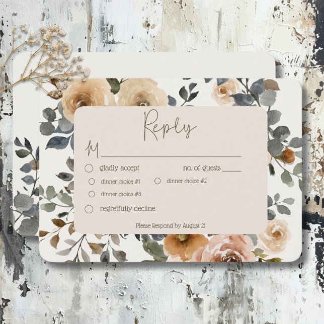 Cartão RSVP Janto Casamento de Rosas de Cream da Vanilla White (Vanilla White Boho Roses Cream Wedding Dinner RSVP Card)