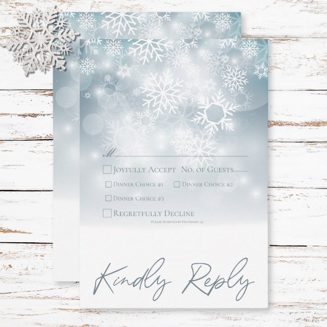 Cartão RSVP Janto Casamento Moderno da Neve Azul de inverno (Blue Winter Snow Modern Wedding Dinner RSVP Card)