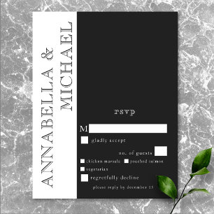 Cartão RSVP Janto de Casamento Branco Negro da Tipografia Mode