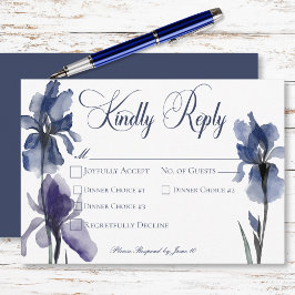 Cartão RSVP Janto de Casamento Moderno das Flores Iris Azuis