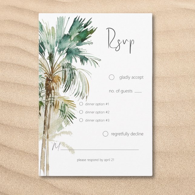 Cartão RSVP Janto de Casamento Moderno das Palmeiras Tropicais (Tropical Palm Trees Modern Wedding Dinner RSVP Card)