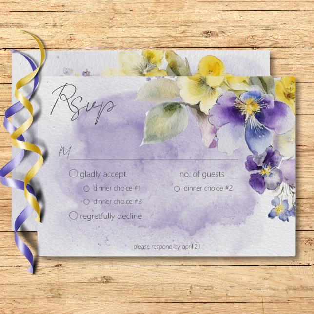 Cartão RSVP Janto de Casamento Moderno Floral Púrpura e Amarel (Purple & Yellow Floral Modern Wedding Dinner RSVP Card)