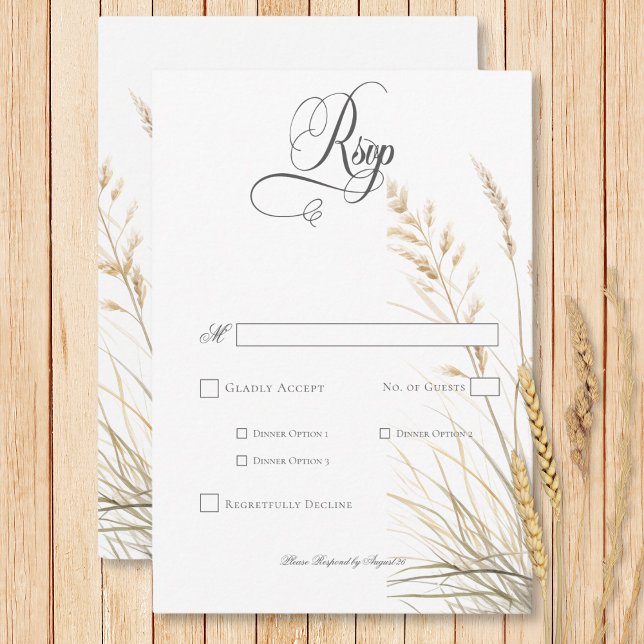 Cartão RSVP Janto De Casamento Rustic Boho Seco Tan Grass (Rustic Boho Dried Tan Grass Wedding Dinner RSVP Card)