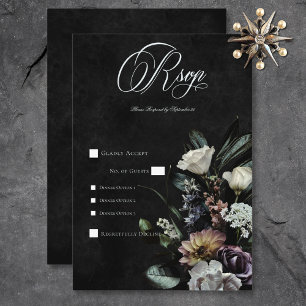 Cartão RSVP Janto Floral Misterioso Muted Gothic Escuro