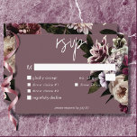 Cartão RSVP Janto Floral Modern Burgundy & Cream Peonies<br><div class="desc">Faça uma declaração com o nosso espantoso cartão de resposta ao casamento com opções de janto que incluem burgundy hiper-realista e granalha branca, lírios, híbridos, e um belo conjunto de flores mauve, brancas e roxas, elegantemente aninhadas em meio a uma folhagem verde profunda. Com um fundo em massa empoeirada, nossa...</div>