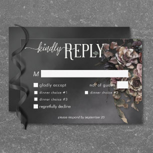 Cartão RSVP Janto Preto Moody Gótica Flores & Mist