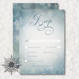 Cartão RSVP Janto Romântico de Casamento Azul e Branco da Neve