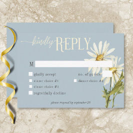 Cartão RSVP Janto Rustic Blue & White Daisies